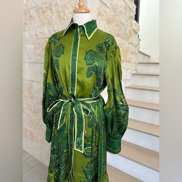 Alemais Solaris Shirtdress - Olive Silk Satin US 6 - Picture 8 of 12